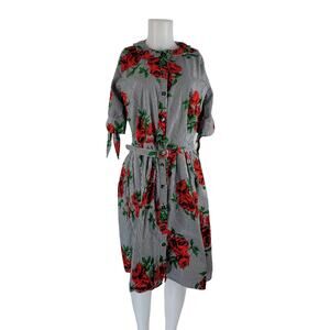 Eshakti White/Black Stripped Floral Beaded Business Vacation Dress M